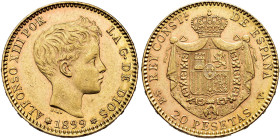 ALFONSO XIII 20 pesetas. 1899*18-99. Madrid. SMV. AU 6.46 g. 21 mm. VII-197; AC-116. Original luster. EF+. / ALFONSO XIII. 20 pesetas. 1899*18-99. Mad...