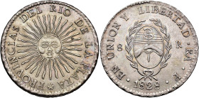 WORLD COINS. ARGENTINA. 8 reales. 1828. Río de la Plata. RA- P. AR 26,46 g. 38.8 mm. KM-20. EF+/ EF. Rare in this state of conservation. / MONEDA EXTR...