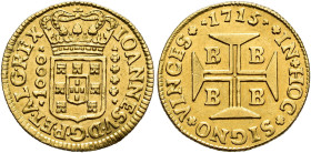WORLD COINS. BRAZIL. John V. 1000 reis (quartinho). 1715. Bahia. AU 2.63 g. 18.3 mm. Go-91.02. EF-. Very scarce. / MONEDA EXTRANJERA. BRASIL. Juan V. ...
