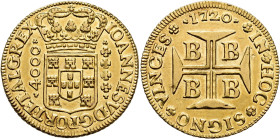 WORLD COINS. BRAZIL. John V. 4000 reis. 1720. Bahia. AU 10.62 g. 29.4 mm. Go-102.7; KM-106. Minor marks. Original luster. EF. / MONEDA EXTRANJERA. BRA...