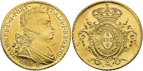 WORLD COINS. BRAZIL. John, prince regent. 6400 reis (peça). 1808. Rio de Janeiro. AU 14.3 g. 31.8 mm. Go-33.06; KM-236. 1. Original luster. EF-/EF. / ...