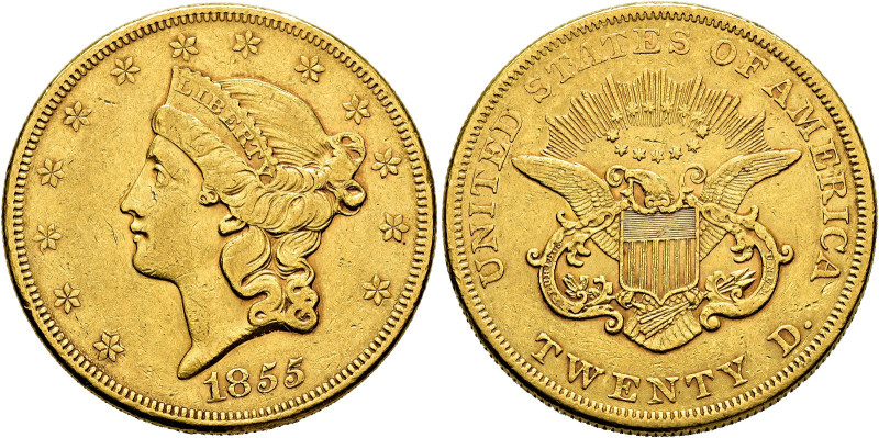 WORLD COINS. UNITED STATES OF AMERICA. 20 dollars. 1855. Philadelphia. AU 33.27 ...