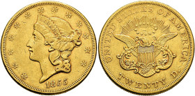 WORLD COINS. UNITED STATES OF AMERICA. 20 dollars. 1855. Philadelphia. AU 33.27 g. 33.9 mm. KM-74.1. Minor marks. VF+. / MONEDA EXTRANJERA. ESTADOS UN...