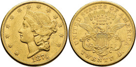 WORLD COINS. UNITED STATES OF AMERICA. 20 dollars. 1874. Carson city. AU 33.33 g. 34 mm. KM-74.2. Marks. VF/ VF+. Scarce. / MONEDA EXTRANJERA. ESTADOS...