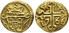 WORLD COINS. PORTUGUESE INDIA (GOA). Joseph I. 4 xerafins. 1766. AU 2.15 g. 11.6 mm. KM-148. Planchet flaw at 9 o’clock. EF. Scarce. / MONEDA EXTRANJE...