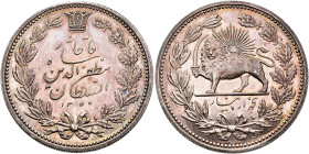 WORLD COINS. IRAN. Muzaffar al-Din Shah. 5000 dinars. 1320 H. (1902). Tehran. AR 23.19 g. 36.1 mm. KM-976. Proof. Very rare in this state of conservat...