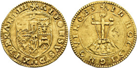 WORLD COINS. ITALY AND ITALIAN STATES. Ferrara. Alfonso I d'Este. Scudo. Undated. AU 3.31 g. 26.1 mm. FRB-269. Minor planchet flaw on reverse. VF+/ VF...