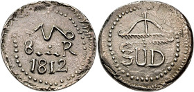 WORLD COINS. MEXICO. OAXACA. 8 reales. 1812. Morelos. Dot rim. Melted. AR 21.48 g. 37 mm. KM-no. Striking flaws, typical of this series. VF+. Rare. / ...