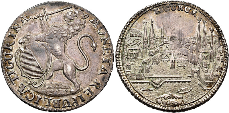 WORLD COINS. SWITZERLAND. 1/2 Thaler. 1758. Zurich. AR 13.72 g. 32.7 mm. KM-146....