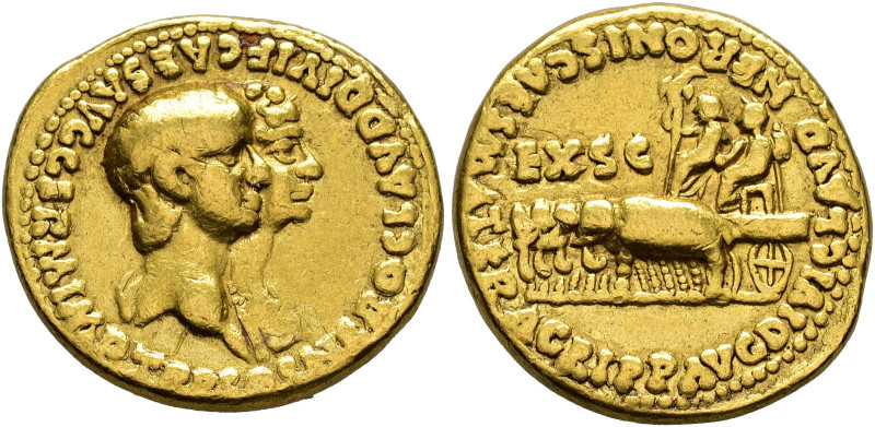 COLLECTION OF IMPERIAL AUREI. NERO AND AGRIPPINA. Aureus. Rome (55 AD). Busts of...