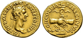 COLLECTION OF IMPERIAL AUREI. NERVA. Aureus. Rome (96 AD). Laureate head right. IMP NERVA CAES AVG P M TR P COS II P P. Rev. Clasped hands holding an ...