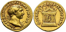 COLLECTION OF IMPERIAL AUREI. TRAJAN. Aureus. Rome (103-111). Laureate head with aegis right; IMP TRAIANO AVG GER DAC P M TR P. Rev. Octastyle temple ...