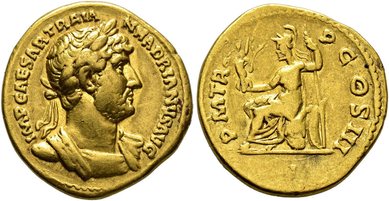 COLLECTION OF IMPERIAL AUREI. HADRIAN. Aureus. Rome (121-123). Laureate, draped ...