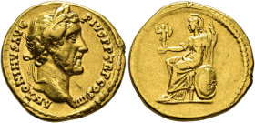 COLLECTION OF IMPERIAL AUREI. ANTONINUS PIUS. Aureus. Rome (145-161). Laureate head right. ANTONINVS AVG PIVS P P TR P COS IIII. Rev. Roma seated on s...