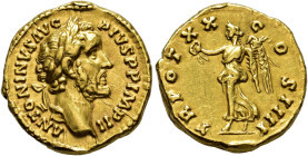 COLLECTION OF IMPERIAL AUREI. ANTONINUS PIUS. Aureus. Rome (156-157). Laureate head right. ANTONINVS AVG PIVS P P IMP II. Rev. Victoria advancing with...