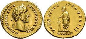 COLLECTION OF IMPERIAL AUREI. ANTONINUS PIUS. Aureus. Rome (158-159). Laureate head with aegis right. ANTONINVS AVG PIVS P P TR P XXII. Rev. Veiled em...