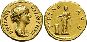 COLLECTION OF IMPERIAL AUREI. FAUSTINA THE ELDER. Aureus. Rome (141). Draped bust right; DIVA AVGVSTA FAVSTINA. Rev. Pietas facing left, offering ince...