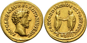 COLLECTION OF IMPERIAL AUREI. MARCUS AURELIUS. Aureus. Rome (161). Laureate head right. IMP CAES M AVREL ANTONINVS AVG. Rev. Togate Marcus Aurelius an...