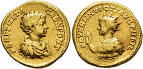 COLLECTION OF IMPERIAL AUREI. GETA AND CARACALLA. Aureus. Rome (200-202). Laureate, draped and cuirassed bust of Geta right; P SEPT GETA CAES PONT. Re...