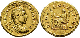 COLLECTION OF IMPERIAL AUREI. ELAGABALUS. Aureus. Rome (218-222). Laureate, draped and cuirassed bust right; IMP CAES M AVR ANTONINVS AVG. Rev. Fides ...
