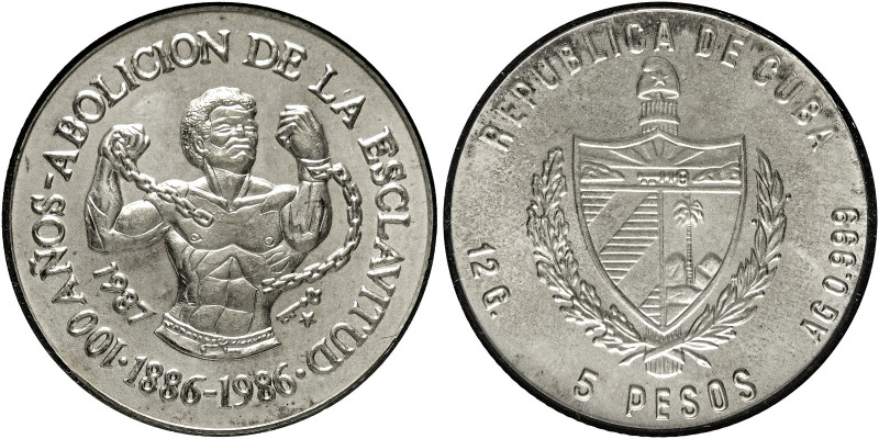 Cuba. 5 pesos, Pattern, 1987, 100 anniversary of the abolition of slavery. AR 12...