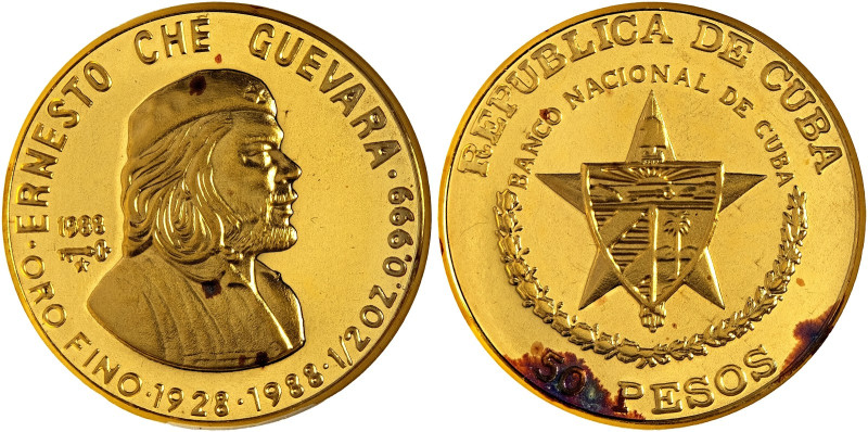 Cuba. 50 pesos, 1988, Ernesto Che Guevara. AU 15,58 g. 26 mm. KM-209. Encapsulat...