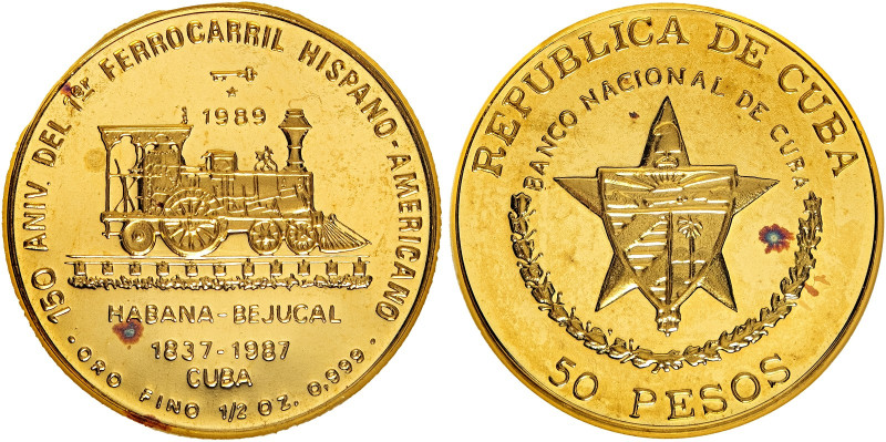 Cuba. 50 pesos, 1989, 150th Anniversary first train Spanish America: Habana-Beju...