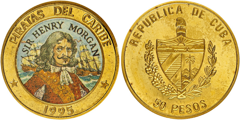 Cuba. 50 pesos, 1995, Pirates of the Caribbean, Henry Morgan. AU 13,0 g. 26 mm. ...