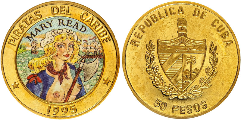 Cuba. 50 pesos, 1995, Pirates of the Caribbean, Mary Read. AU 13,0 g. 26 mm. KM-...