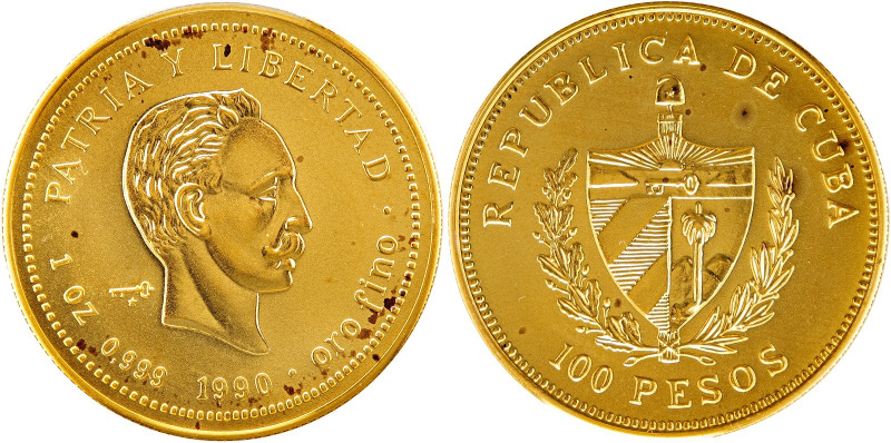 Cuba. 100 pesos, Piefort, 1990, José Martí. AU 62,20 g. 32 mm. KM-P51. Encapsula...