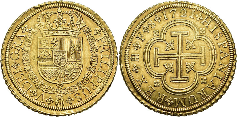 Philip V. 8 escudos, 1721/19, Segovia, F. AU 27,01 g. 38,1 mm. AC-2262, Onza-455...