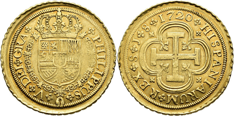 Philip V. 8 escudos, 1720, Seville, J, "Cross" type. AU 26,99 g. 39,9 mm. AC-229...