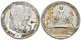 Fernando VII (1808-1833). Medalla. 1816. Cádiz. (Vives-323). Ag. 20,12 g. Matrimonio de Fernando VII con Isabel de Braganza. Manchas. Escasa. EBC-/EBC...