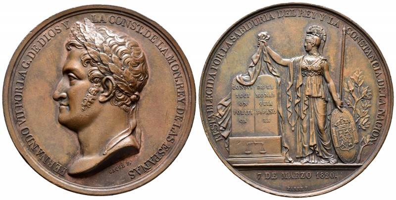 Fernando VII (1808-1833). Medalla. 1820. (Vq-337). Ae. 74,07 g. Restauración de ...