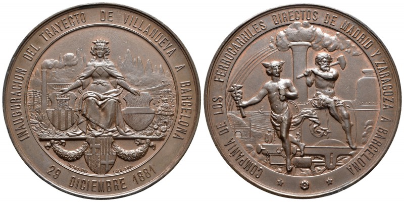 Medalla. 1881. (Vq-14411). (Avm-505). Ae. 89,36 g. Inauguración del trayecto de ...