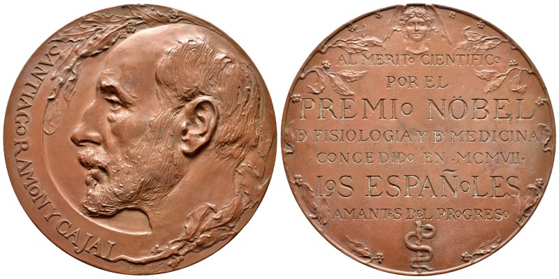 Medalla. 1907. Ae. 138,00 g. A Santiago Ramón y Cajal al mérito científico por l...