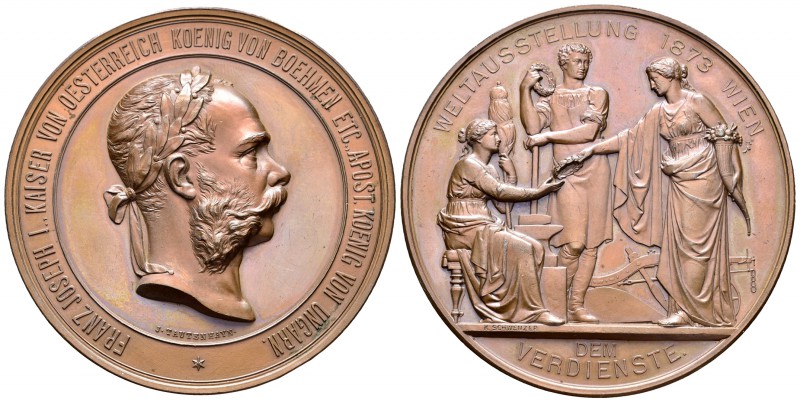 Austria. Franz Joseph I. Medalla. 1873. Austria. Ae. 154,00 g. Al mérito. Exposi...
