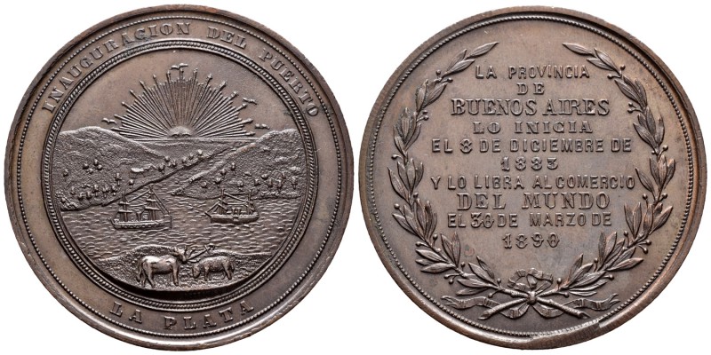 Argentina. Medalla. 1890. Ae. 92,46 g. Inauguración del Puerto de la Plata. La P...