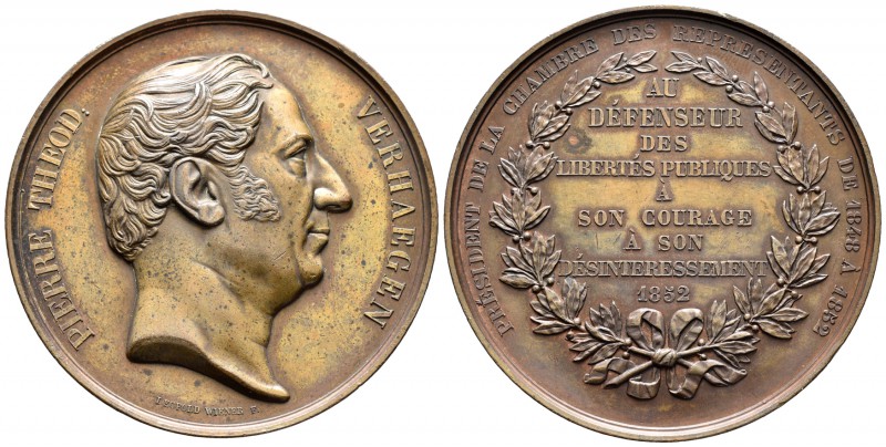 Bélgica. Medalla. 1852. 120,00 g. Pierre Theodor Verhaegen, Presidente de la Cám...