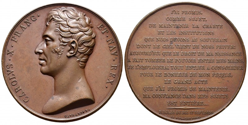 Francia. Charles X. Medallas. 1824. Ae. 68,32 g. Promesa del Rey a la Constituci...