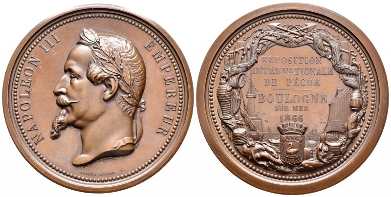 Francia. Napoleón III. Medalla. 1866. Ae. 256,00 g. Exposición internacional de ...