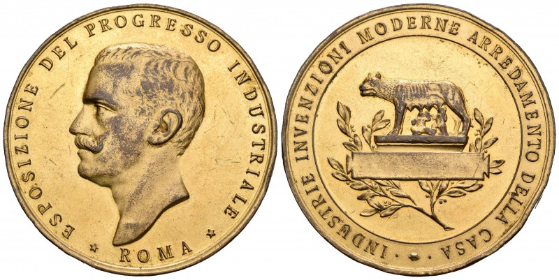 Italia. Medalla. 47,76 g. 48 mm. Metal dorado. Exposición internacional industri...