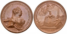 Rusia. Elizabeth II. Medalla. 1742. (Diakov-86.4). Anv.: Busto coronado de Elizabeth a derecha. Rev.: Ángel sobre nubes coronando a Elizabeth, a su la...