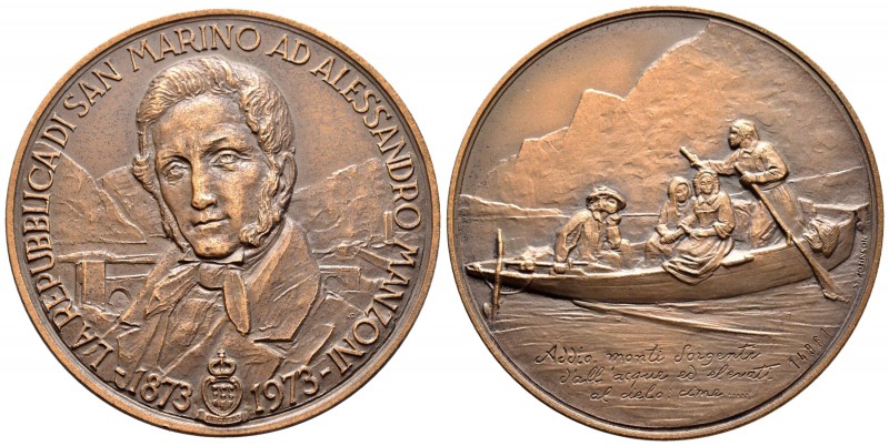 San Marino. Medalla. 1973. Ae. 86,65 g. Centenario de Alessandro Manzoni en la r...