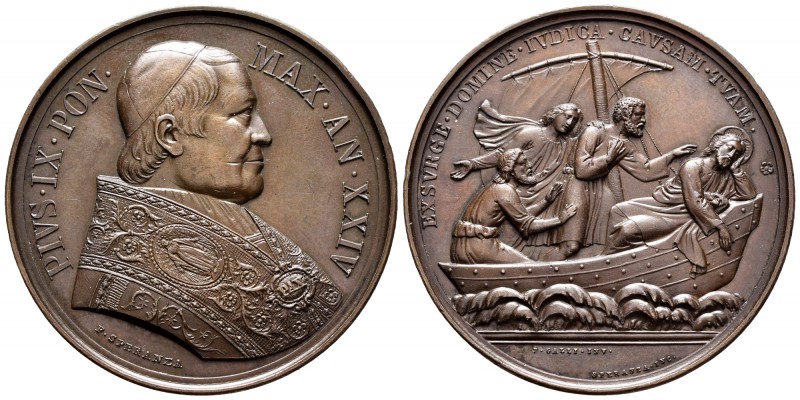 Vaticano. Pío IX. Medalla. 1869. Ae. 51,56 g. Defensa de los derechos de la igle...