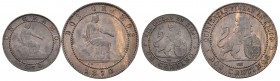 Lote de 2 monedas del Gobierno Provisional 1 y 2 céntimos. A EXAMINAR. MBC+. Est...35,00.