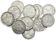 Lote de 16 monedas de 50 céntimos, 1 del Gobierno Provisional (1869), 3 de Alfonso XII (1880, 1881, 1885) y 12 de Alfonso XIII 1889, 1892 (3), 1894, 1...