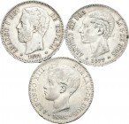 Lote de 3 monedas de 5 pesetas, 1871*18-71, 1877 y 1898. A EXAMINAR. MBC. Est...40,00.