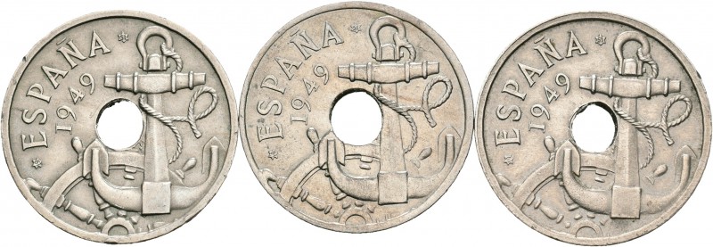 Lote de 3 monedas de 50 céntimos 1949*19-51 con las flechas invertidas. A EXAMIN...