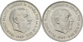 Lote de 2 monedas de 5 pesetas, 1949*19-49, 1949*19-50. A EXAMINAR. EBC+/SC-. Est...15,00.